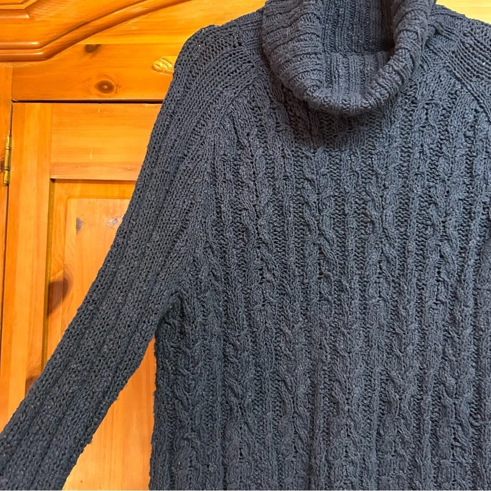 Free People Navy Oversized Cableknit Cowl Neck Open Back Sweater